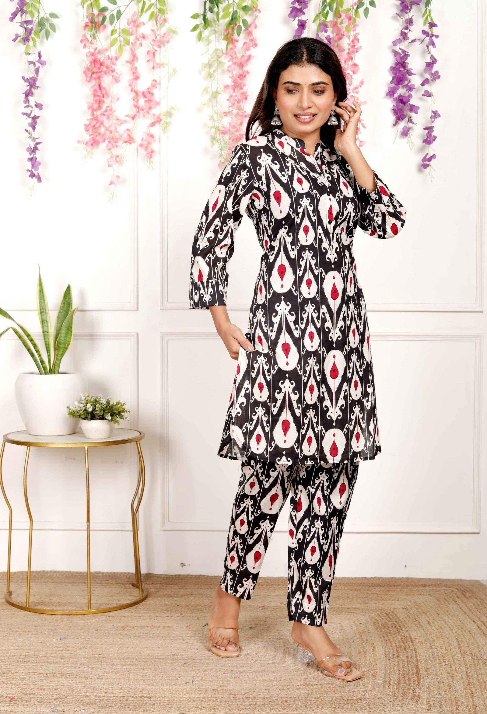  Black Ikat  printed cotton kurta set 